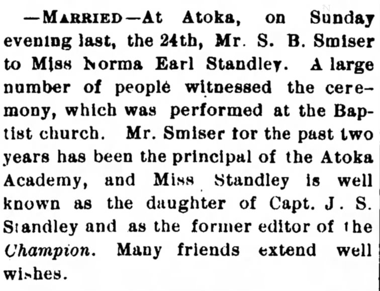 Norma Earl Standley Daughter of James S Standley