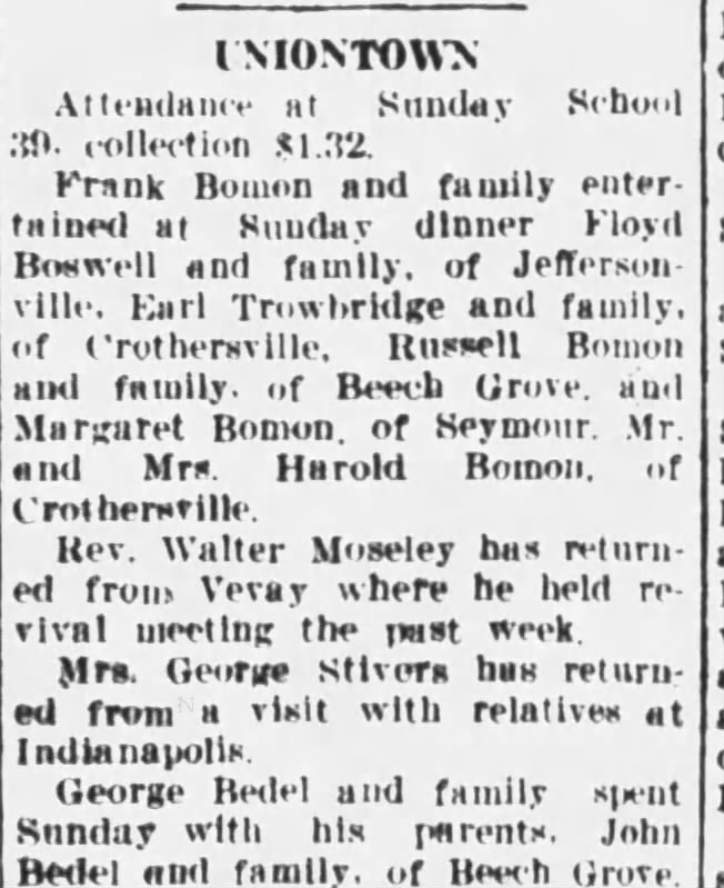 Mrs George Stivers returns, The Tribune, Seymour, Indiana, 18 Oct 1934, pg 8