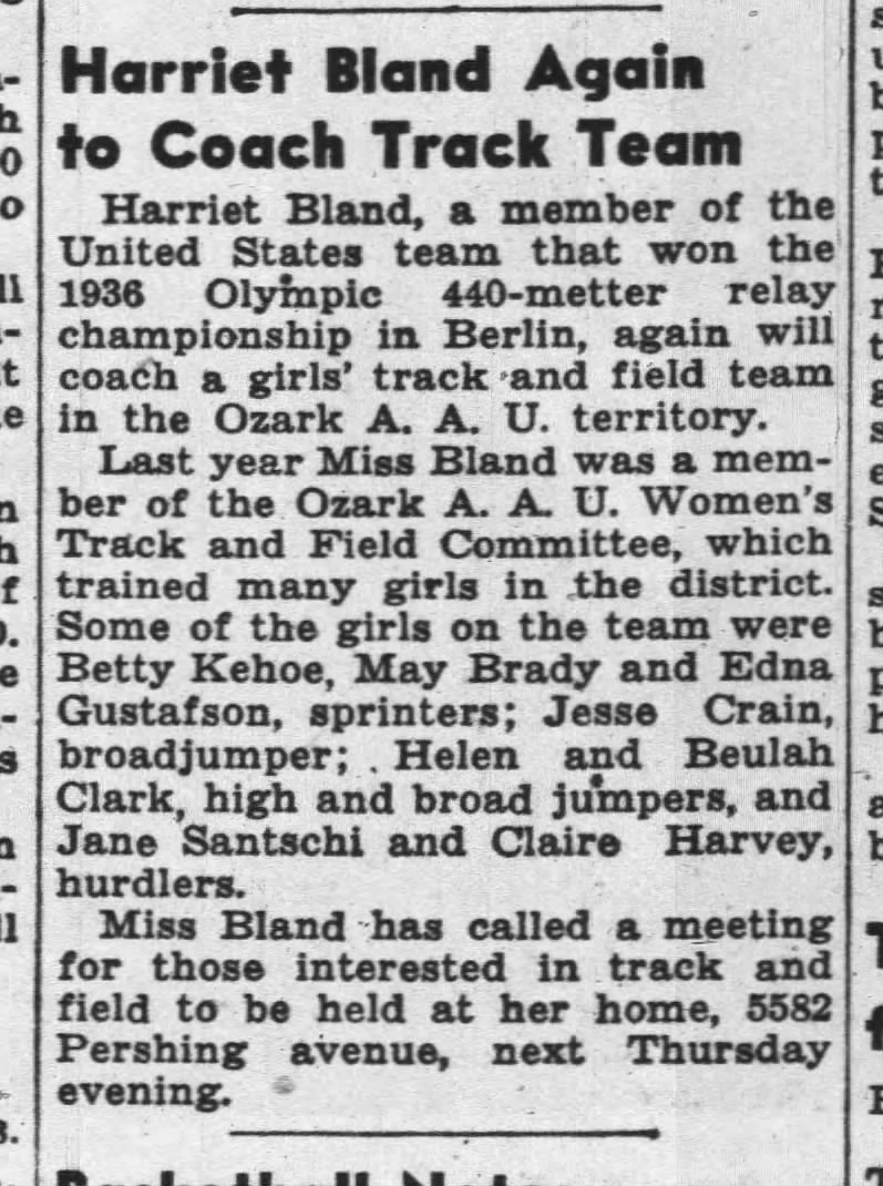 Harriet Bland, track coach 1938