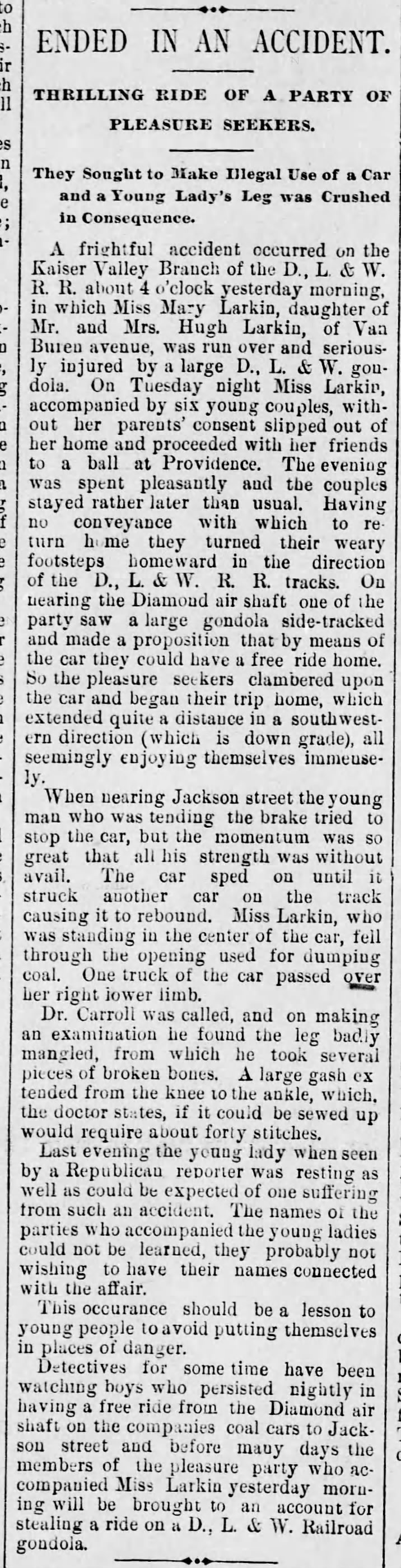 Ended in an Accident, Scranton Republican, 27 Apr 1893