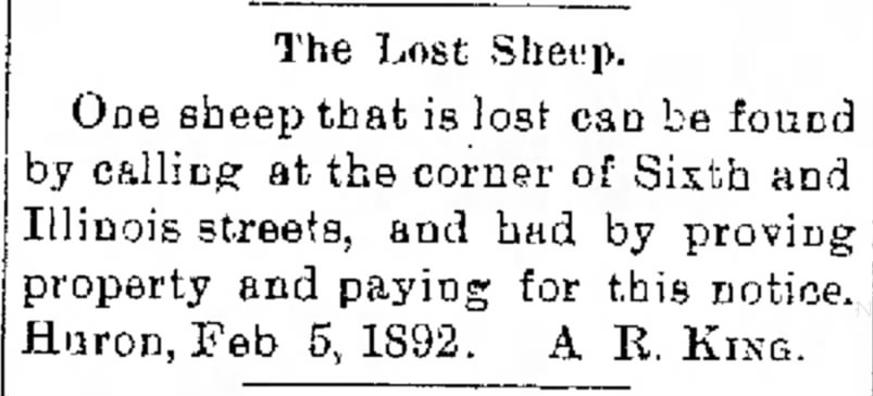 SD Huron - DP 1892 02-05 Fri Pg 04 AR King lost Sheep