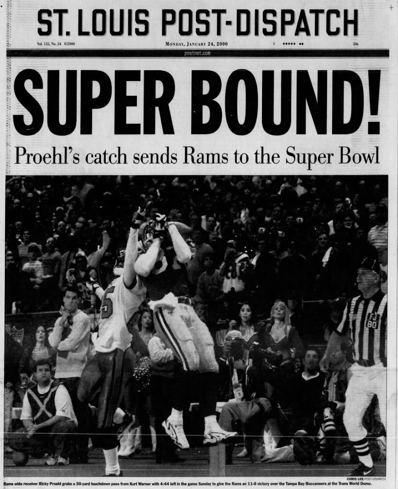 Jan. 23, 2000: Ricky Proehl's catch sends the Rams to the Super Bowl