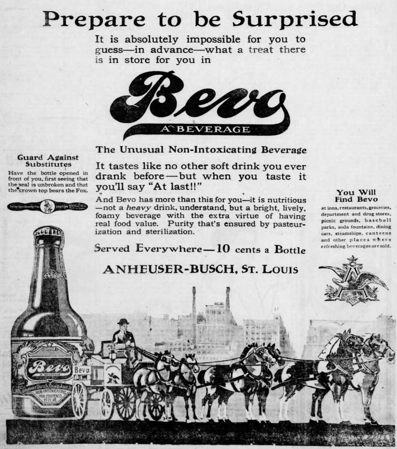1903: Anheuser-Busch unveils non-alcoholic Bevo