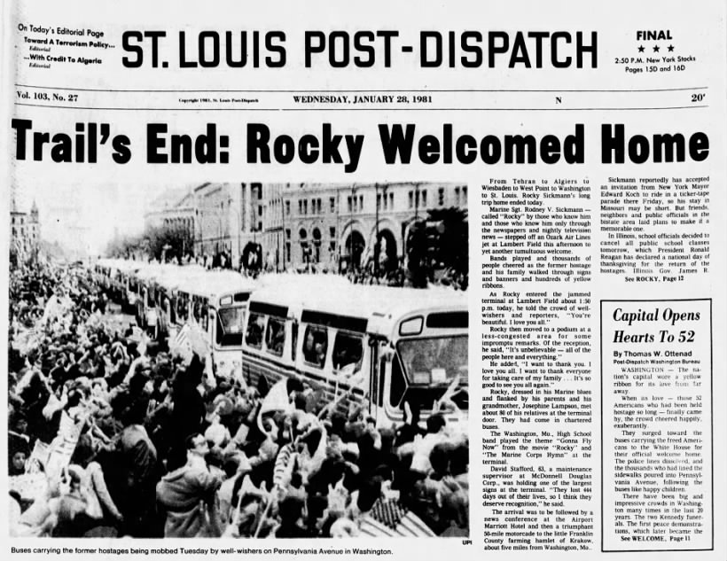 Jan. 28, 1981: Rocky Sickmann welcomed home