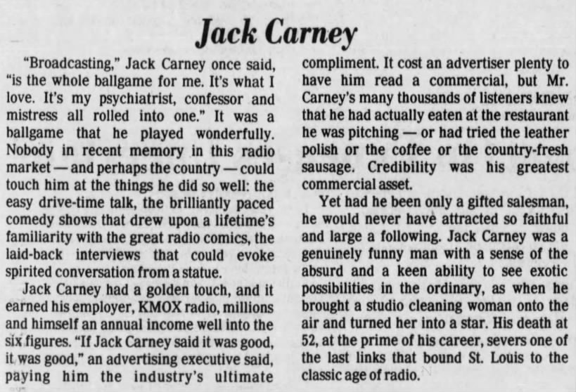 Nov. 29, 1984: Our editorial tribute to Jack Carney