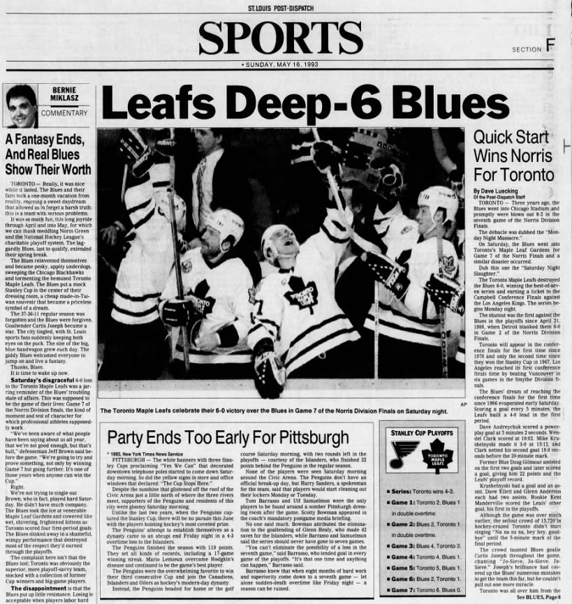 May 15, 1993: Toronto 6, Blues 0