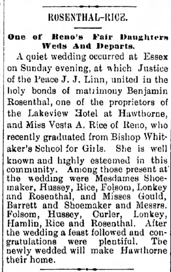 1891 Jul 23 Rosenthal - Rice Marriage