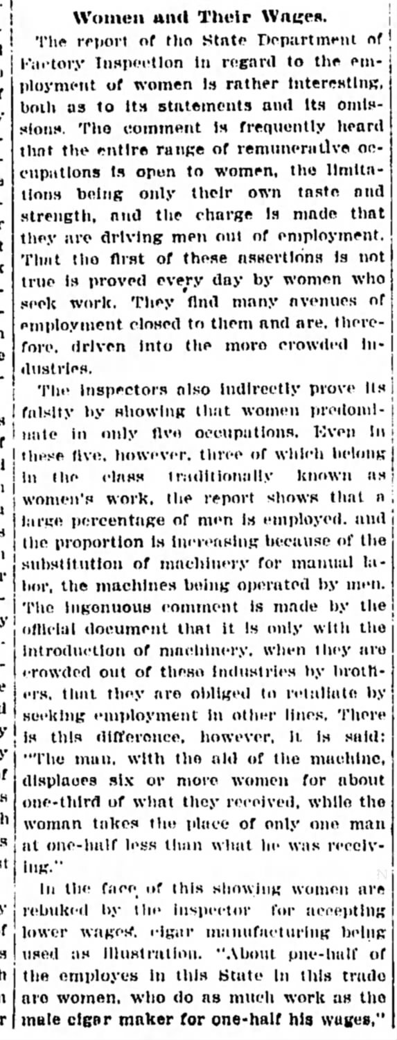 Women and their wages--Part 1, May 13, 1906