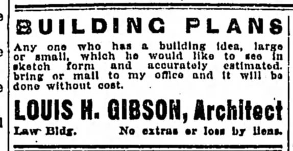 Display ad of Louis H. Gibson offering free sketches and estimates.
