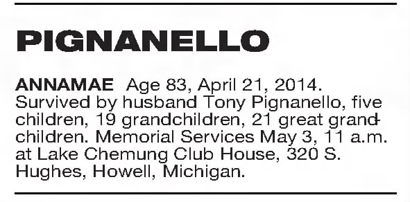 Anna Mae Pignanello Obituary