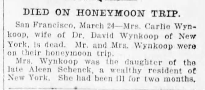 Died on Honeymoon. Carlie M. Wynkoop.