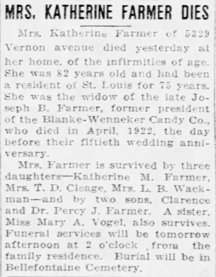 Kitty Vogel Farmer Obituary, Dec. 23, 1927