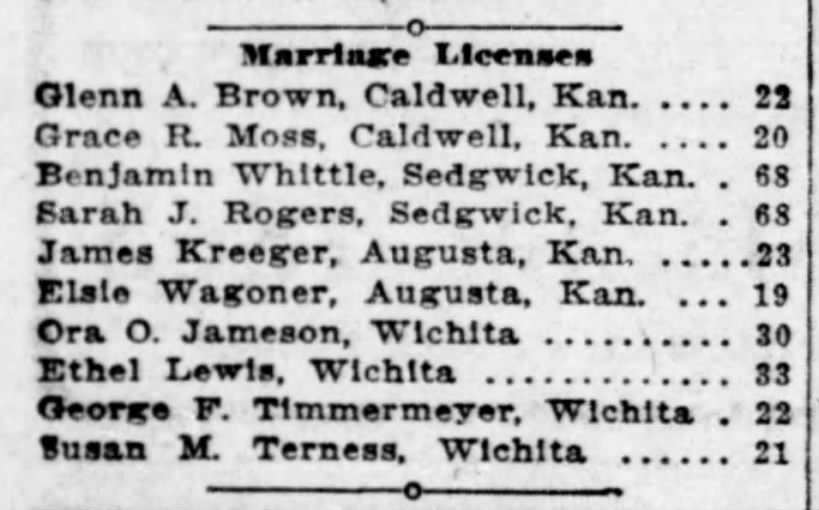 Benjamin Whittle Marriage license