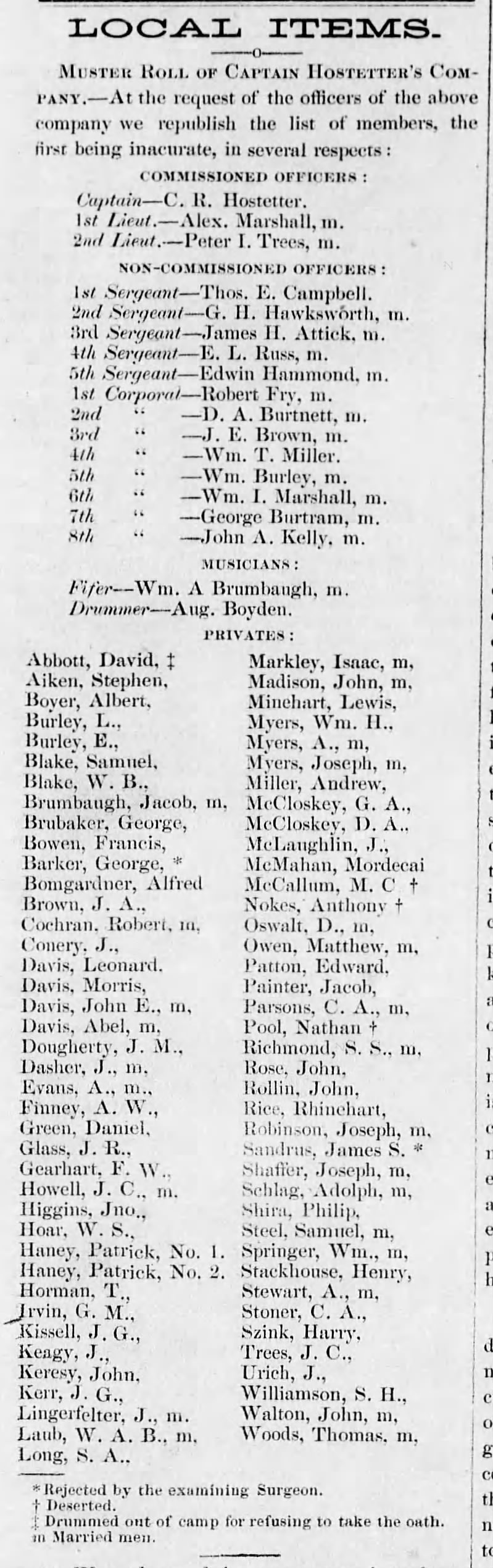 Joseph McLaughlin; Muster Roll 125th PA Inf; Altoona (PA) Tribune; Thurs., 4 Sept 1862