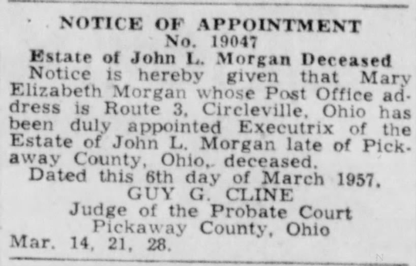 Mary Elizabeth Atkins Morgan for John L. Morgan (Estate)