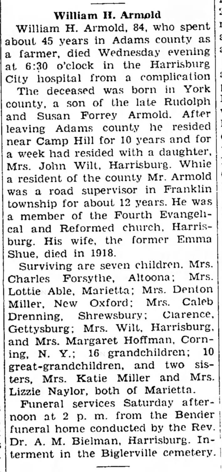 1946 Wm H Armold obituary