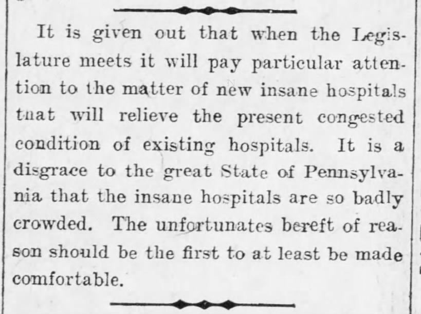 1900 Commentary on PA insane hospitals - touching