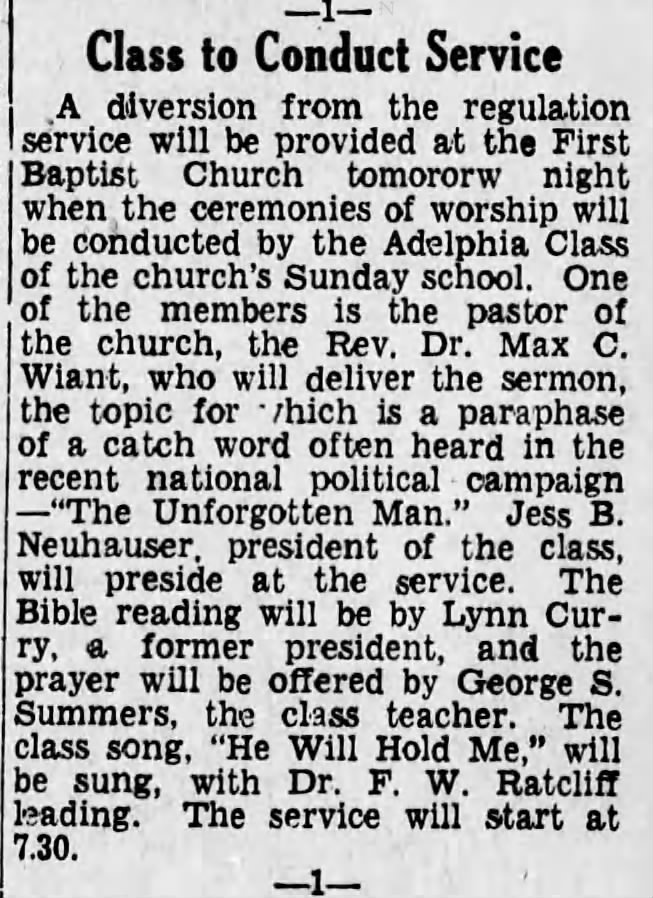 1932 Lynn Curry Sr does Bible rdg @ Adelphia worship service