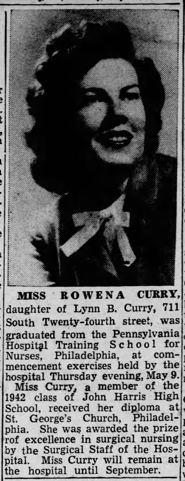 1946 Rowena Curry graduates nursing
