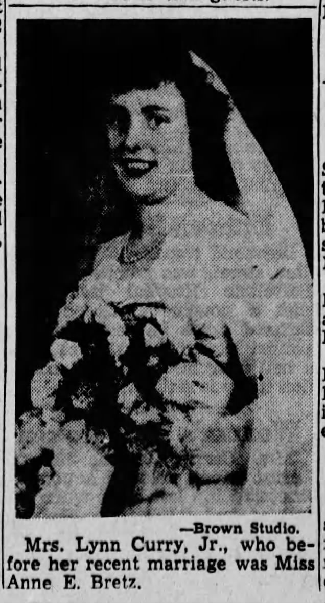 1946 Justine Wilt Curry named Anne E Bretz Uh-oh