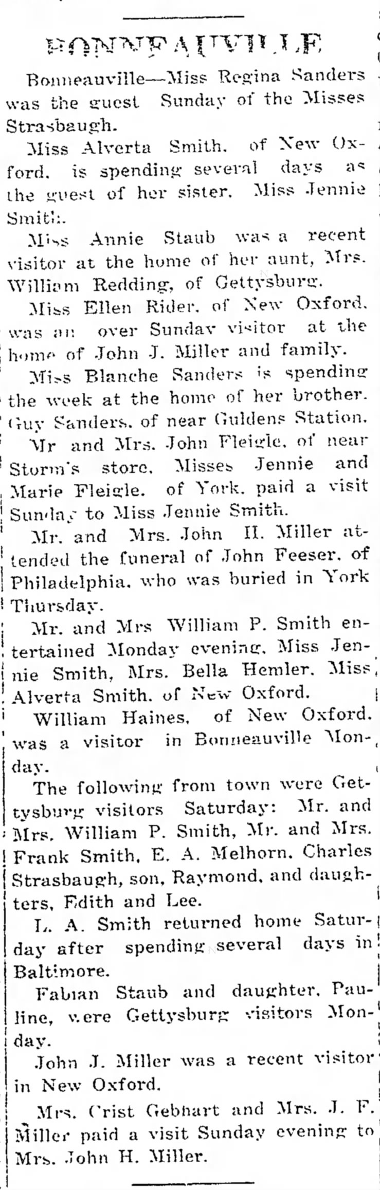 1917 MM Jn H Miller attend Jn Feeser funeral, burial in York