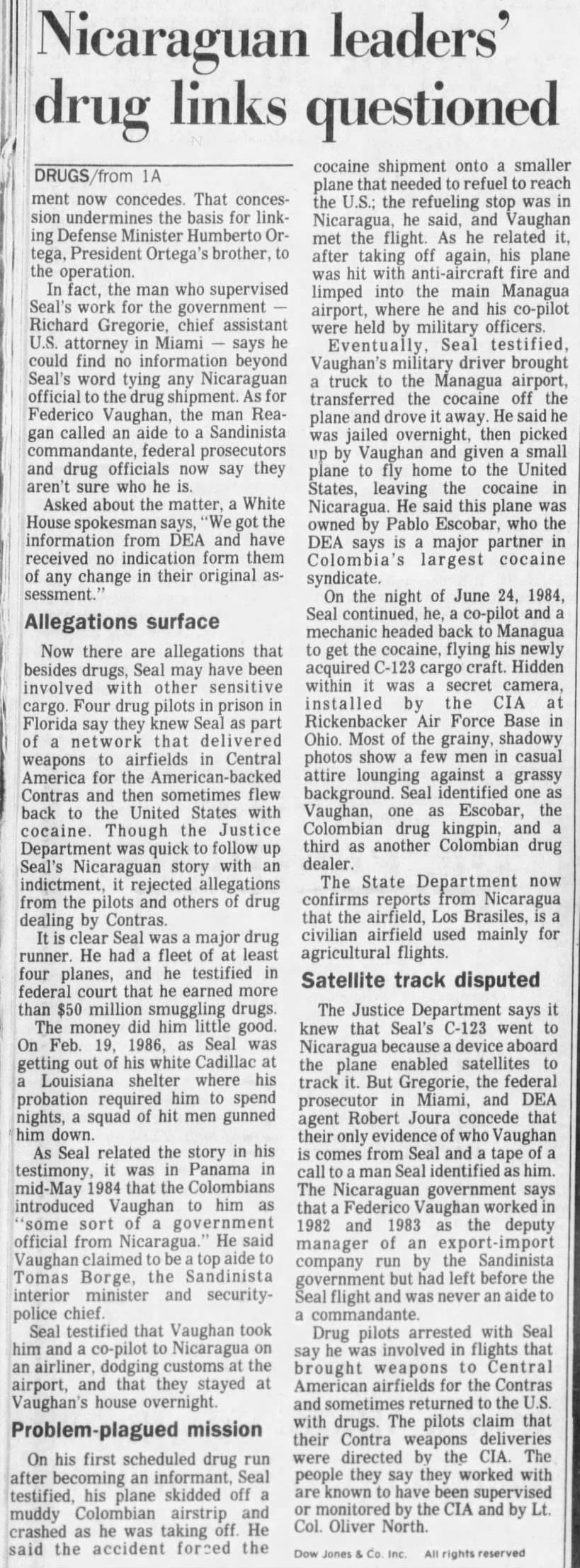 Sandinista drugs questioned, p.5