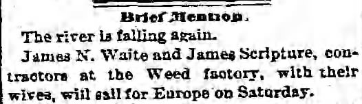 WAITE, James N. 1873.05.06 To sail for Europe