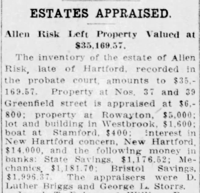 RISK, Allen 1910.12.23 Estate appraisal