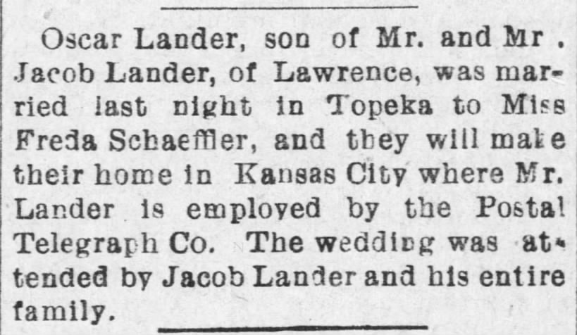 LANDER, Oscar F. 1899.09.20 Wedding