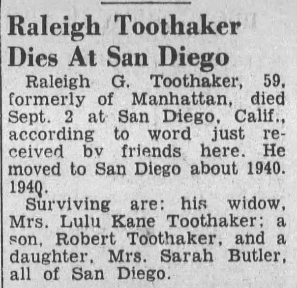 Raleigh Toothaker Death Notice