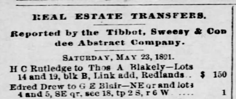 Real Estate transfer to G E Blair-1891
