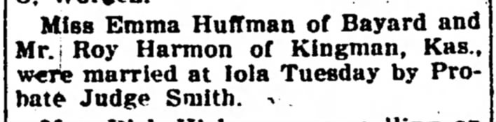 Marriage Notice - Iola Register (Iola, Kansas) 25 October 1912, Page 6 Column 4