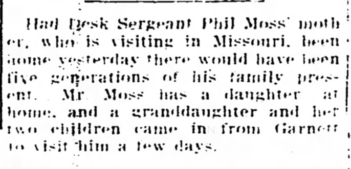 Phil Moss' granddaughter from Garnett visits - The Iola Register 9 June 1910 Page 4