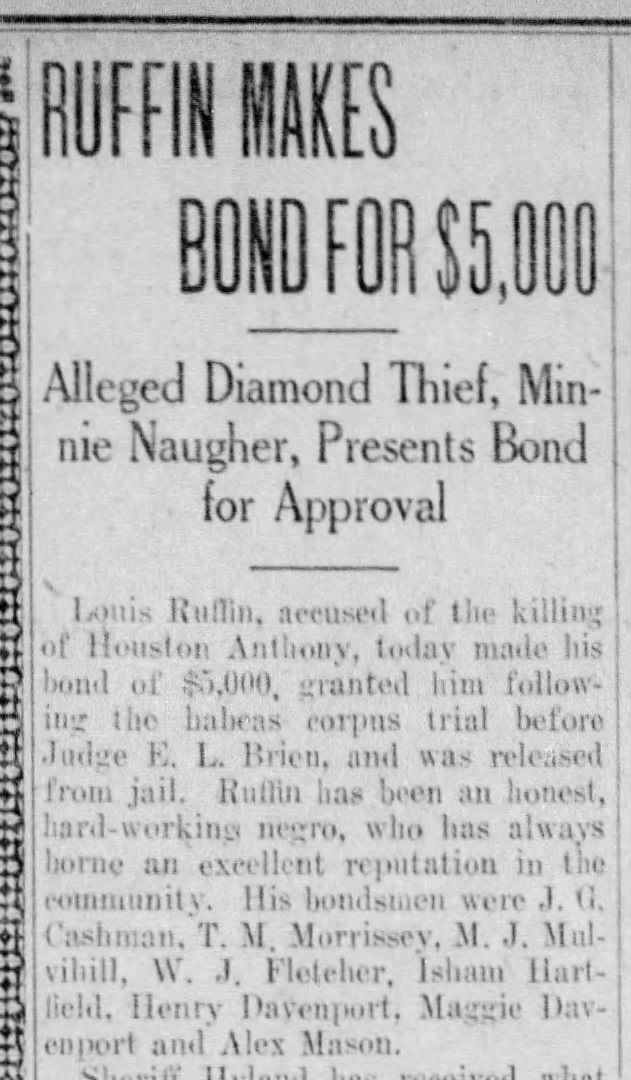 Ruffin Makes Bond for $5000. Mention of Alex Mason Vicksburg Evening Post 04 May 1914 pg5