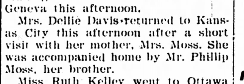 Nellie Davidson Visits Mother Mrs. Moss  The Iola Register 6 July 1905 Page 8
