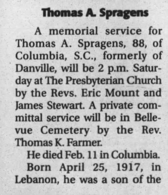 Obituary for Thomas A. Spragens (Aged 88)