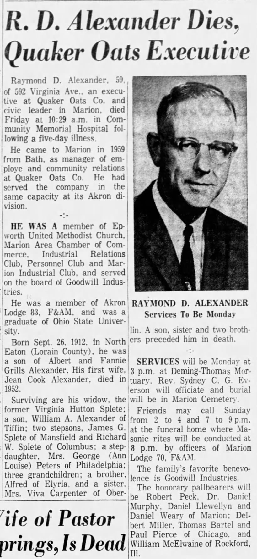 Raymond D Alexander obituary