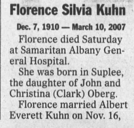Obituary for Florence Silvia Kuhn, 1910-2007