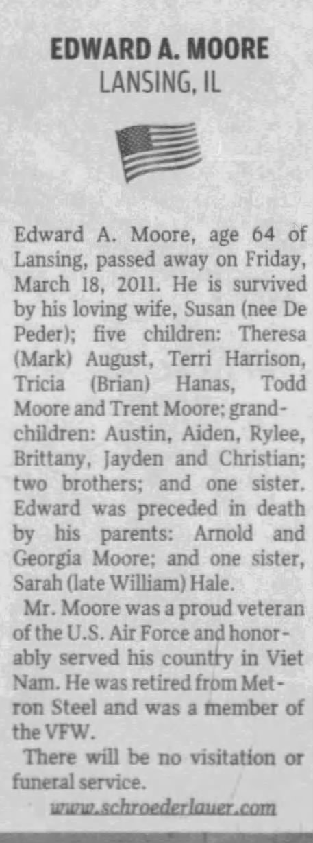 Obituary for Edward A. Moore (Aged 64)