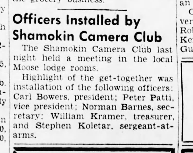 Stephen Koletar I Camera Club
Shamokin News 12 June 1953