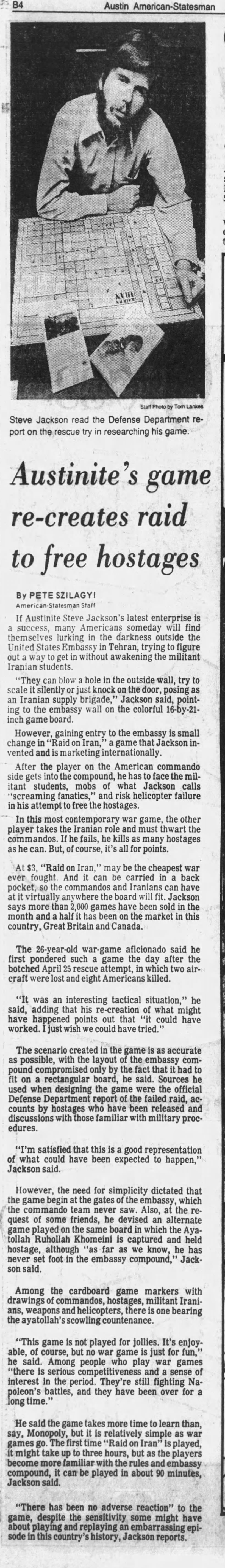 Austinite's Game Re-creates Raid to Free Hostages - December 4, 1980