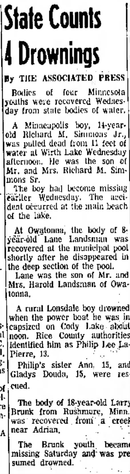 Lane Landsman drowning in municipal pool