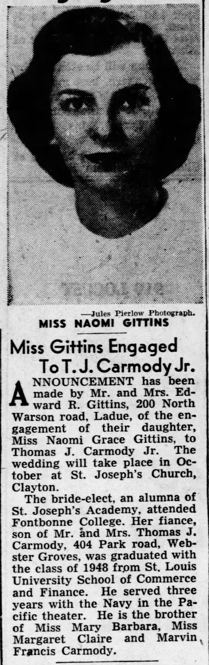 Naomi Gittins, Thomas Carmody - marriage