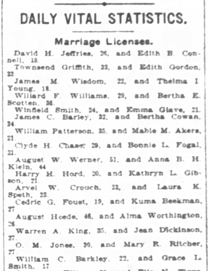 August Heede & Alma Worthington - Marriage License