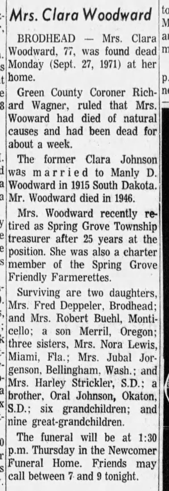 Clara Woodward obituary