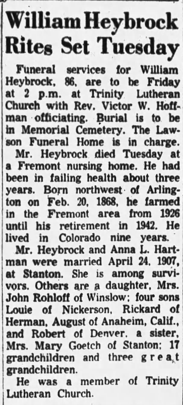 Obituary for William Heybrock (Aged 86)