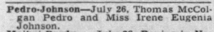 Pedro -Johnson wedding announcement THA 29 Jul 1947