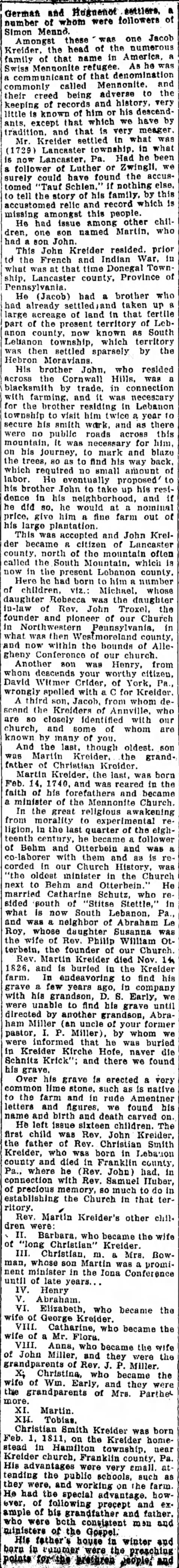 Kreider Family History:  21 Jul 1919; colume 3