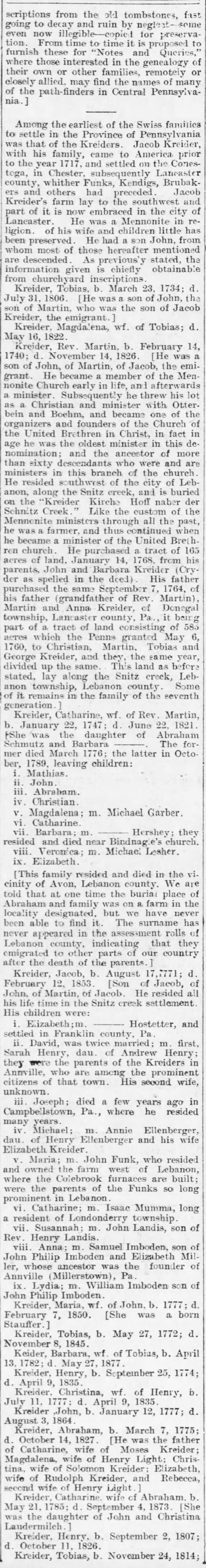 Kreider Family Data:  21 Apr 1900; colume 2