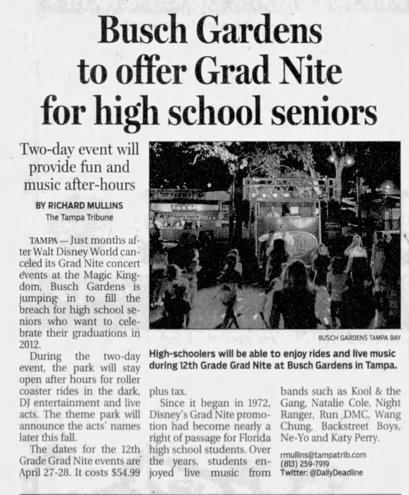 Busch Gardens to offer Grad Nite for high school seniors